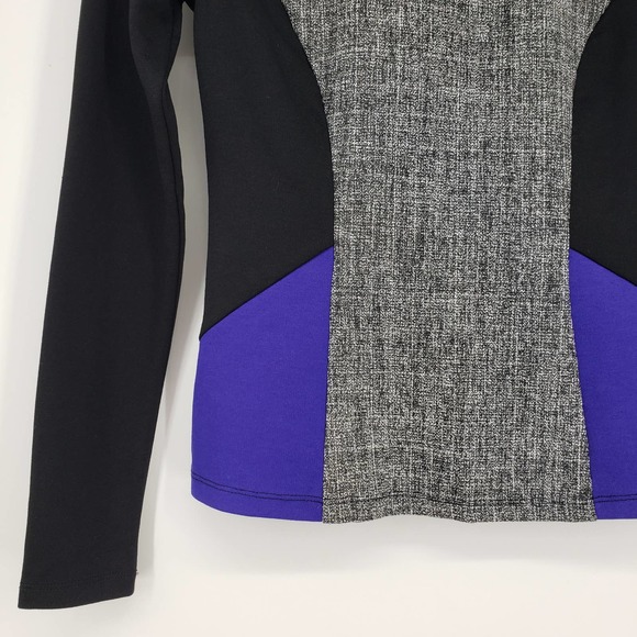 Ann Taylor Long Sleeve Top XXSP Color Block Fitted Ponte Knit Work Black Blue - Picture 4 of 9